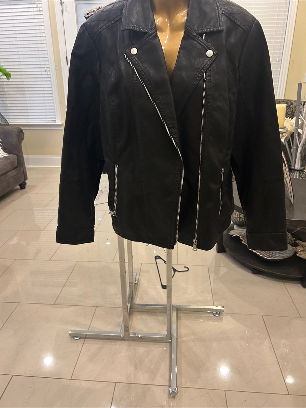NWOT Cato Black Faux Leather Bomber Jacket